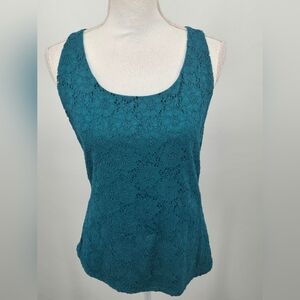 WHBM Teal Green Blue Lace Scoop Tank Large (6258)